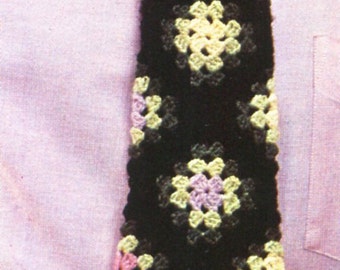 Men&#39;s Granny Square Necktie Pattern Vintage 1970s Motif, Instant Digital Download pdf, Business Casual & Groovy Grandpa