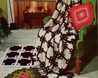 BQKE かぎ針編み ニット ラグ ビンテージ ブロック ブランケット V