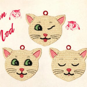 16 Cottagecore 1950s Potholders and Oven Mitts Crochet Patterns, Instant Digital Download pdf, Winking Cats Butterfly Owl Dog  House
