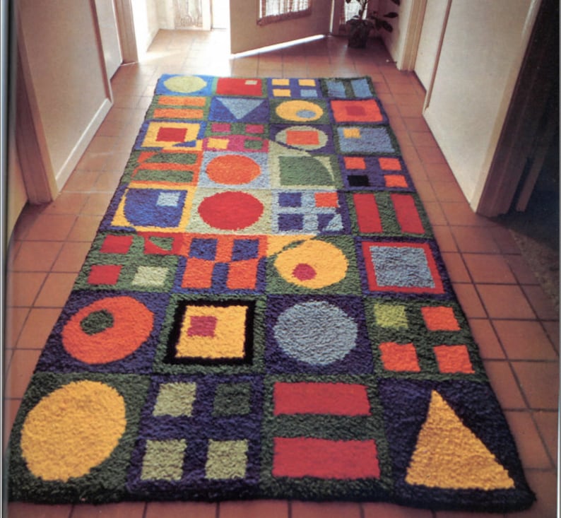 Vintage Large Latch Hook Rug Pattern PDF, Instant Digital Download 1970s does 1950s Retro image 1