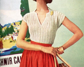 Vintage White Lace Crochet Top Pattern pdf Instant Digital Download, Summer Short Sleeves Mesh Blouse Bust 32 34 36 38