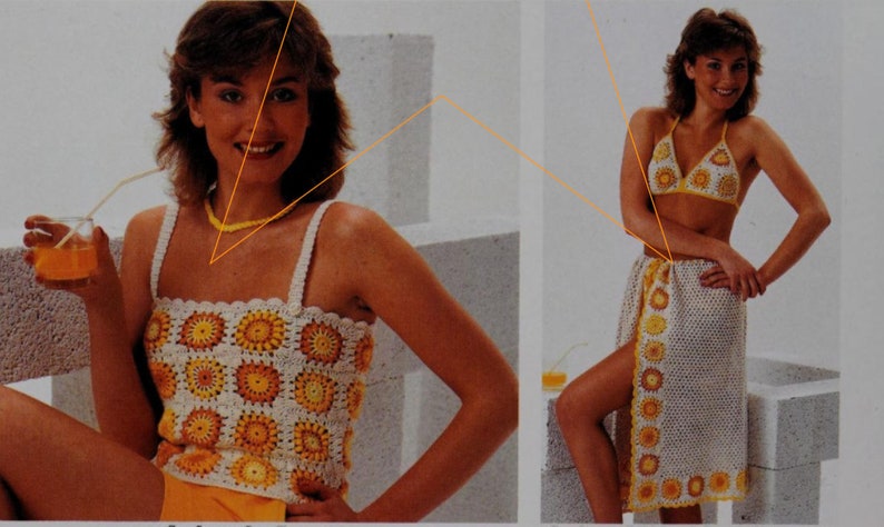 6 Vintage Granny Square Summer Crochet Patterns Bikini Top and Short Shorts, Halter Top and Bikini Coverup Instant Digital Download pdf image 5