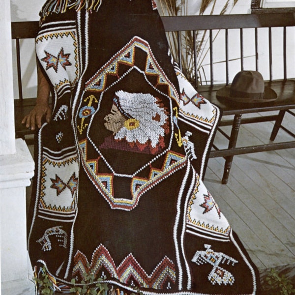 Southwest Native American Afghan Crochet Pattern, Instant Digital Download pdf eBook, Easy Tunisian Stitch Blanket with Cross Stitch Motifs