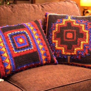 2 patrones de almohadas de crochet vintage, cojines decorativos de los años 80 para tu decoración del suroeste. Descarga digital instantánea en PDF.