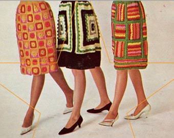 3 Vintage Granny Square Skirt Crochet Patterns Instant Download pdf, Super Trendy!