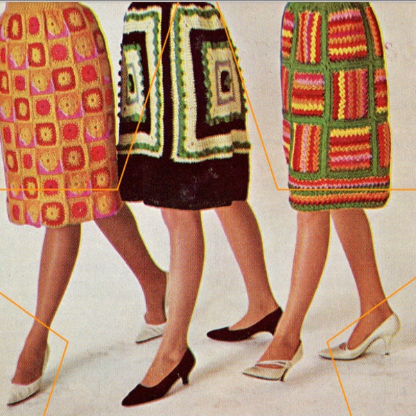 3 Vintage Granny Square Skirt Crochet Patterns Instant Download pdf, Super Trendy!