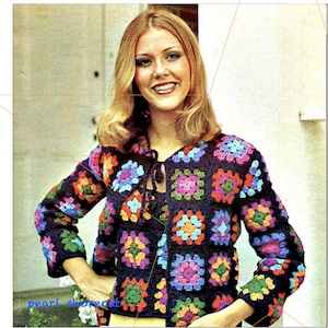 1970s Vintage Granny Square Sweater Set Crochet Pattern Retro Motif, Instant Digital Download pdf, Cardigan Jacket With Matching Tank Top