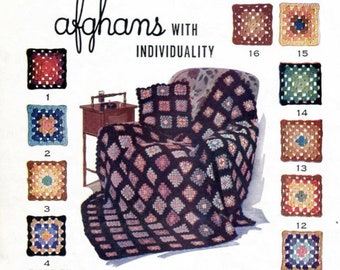 16 nuanciers, motif de couverture carré grand-mère au crochet, afghan vintage facile, téléchargement numérique instantané pdf, ambiance rétro emblématique 52 x 76