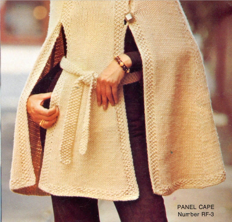 Retro Cape Knitting Pattern, Instant Digital Download pdf, SML Top 6 8 10 12 14 16, Iconic 70s image 6