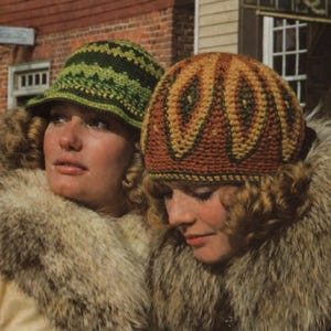 6 Crochet Hats Patterns ebook PDF, Granny Squares Cap Rainbow Brim Mohair Tam, Easy Single Crochet Option, Versatile Cloche, 1970s Vibes!