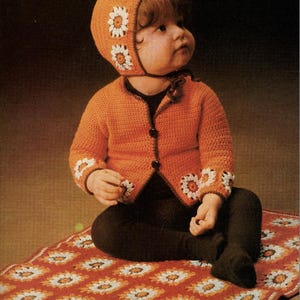 3 Granny Square Baby Crochet Patterns, Blanket Cardigan Sweater and Hat, Instant Digital Download pdf eBook,