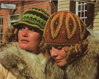 6 Crochet Hats Patterns ebook PDF, Granny Squares Cap Rainbow Brim Mohair Tam, Easy Single Crochet Option, Versatile Cloche, 1970s Vibes!