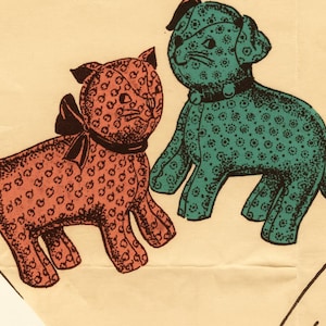 2 Vintage Stuffed Animals Sewing Patterns Dog and Cat, Instant Digital Download pdf eBook,  Plush Toys Prints to Size