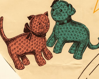 2 Moldes de Costura Vintage para Bichos de Pelúcia: Cachorro e Gato, Download Digital Instantâneo em PDF, Impressões em Tamanho Personalizado para Brinquedos de Pelúcia