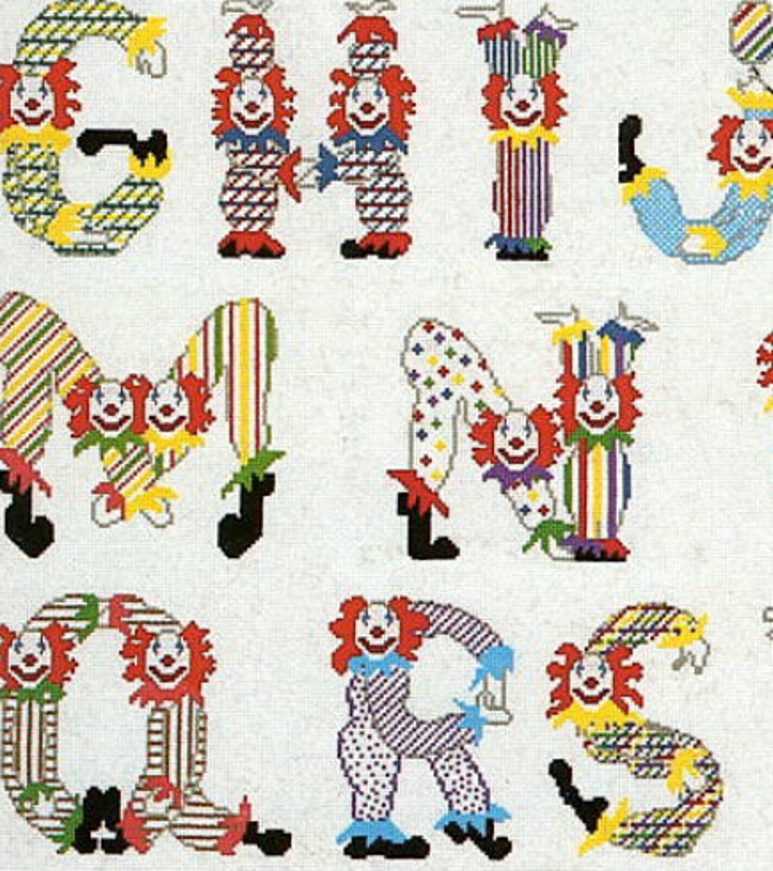 Alphabet Cross-stitch Pattern, Fun Clown in Abcs Retro Font 1970s ...