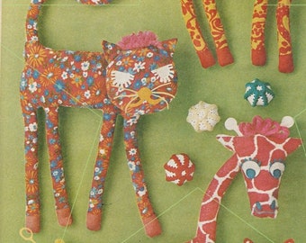 Set of 3 Large Fabric Animal Sewing Patterns pdf 70s Vintage Soft Toys Craft Projects Instant Digital Download