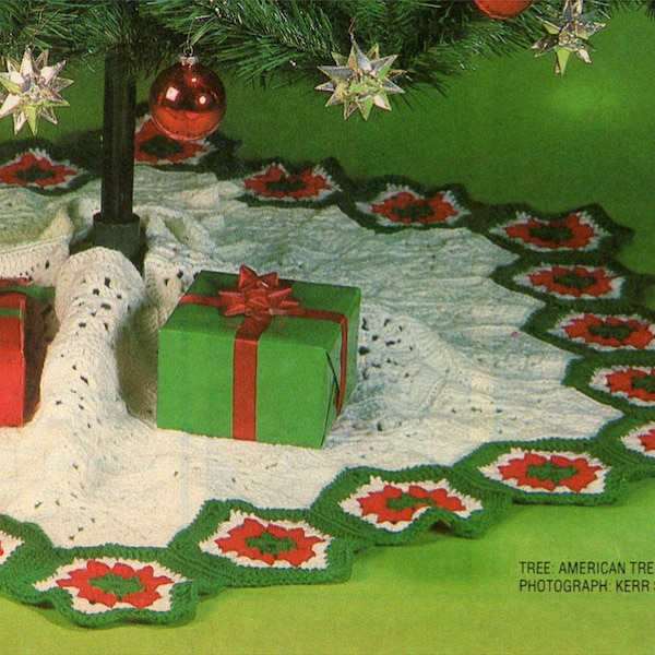 Retro Granny Square Christmas Tree Skirt Pattern, Vintage Holiday Decor, Instant Digital Download pdf, 70s Mid Century Modern Vibe