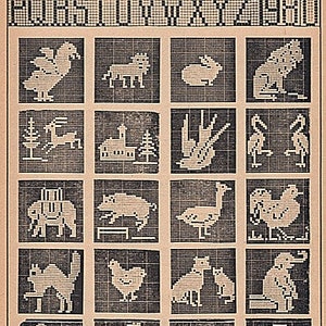 20 Tiere Tabelle Filet häkeln Baby Decke Muster Bauernhaus Dekor Sofortiger Download PDF ABC Alphabet Häschen Löwe Ente Junge Mädchen Kinderzimmer Geschenk