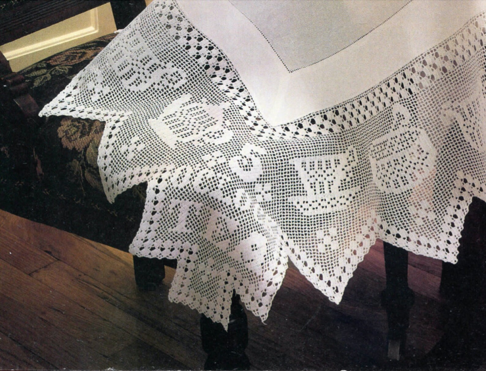 Tea Time Filet Crochet Tablecloth Pattern, Lace Sew Edging, Instant ...