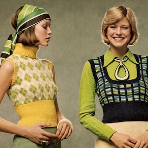 8 Cropped Sweater Vest & Cardigan Knitting Patterns pdf, Summer Sweaters, Instant Digital Download, Boho Festival Top 70s Bralette Tops