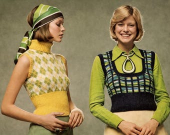 8 Cropped Sweater Vest & Cardigan Knitting Patterns pdf, Summer Sweaters, Instant Digital Download, Boho Festival Top 70s Bralette Tops