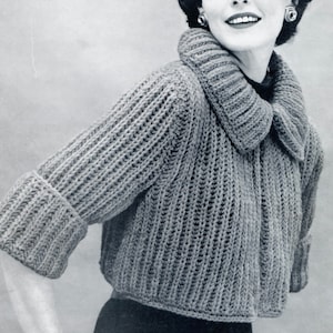 Jaren 1950 grof gebreide truipatroon, bijgesneden vest instant digitale download pdf, vintage omvangrijke bolero halverwege de eeuw modern 34 36 38