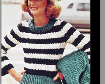 Clair, It’s French!  Crochet Your Own 70s Striped Sweater with These Patterns, Instant Download pdf for Immediate Use