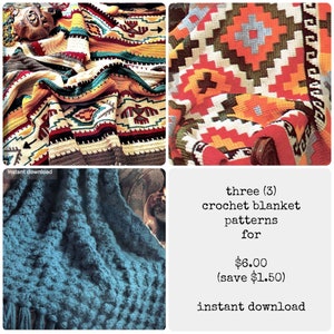 3 Southwestern Crochet Blanket Patterns pdf Instant Digital Download, Fun Retro Vibes; Earthy and Bold Motifs