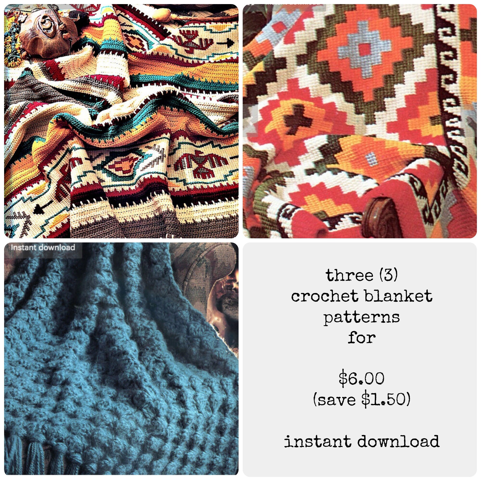 Indian Crochet Blanket Patterns Three Afghan Pattern Lot PDF - Etsy