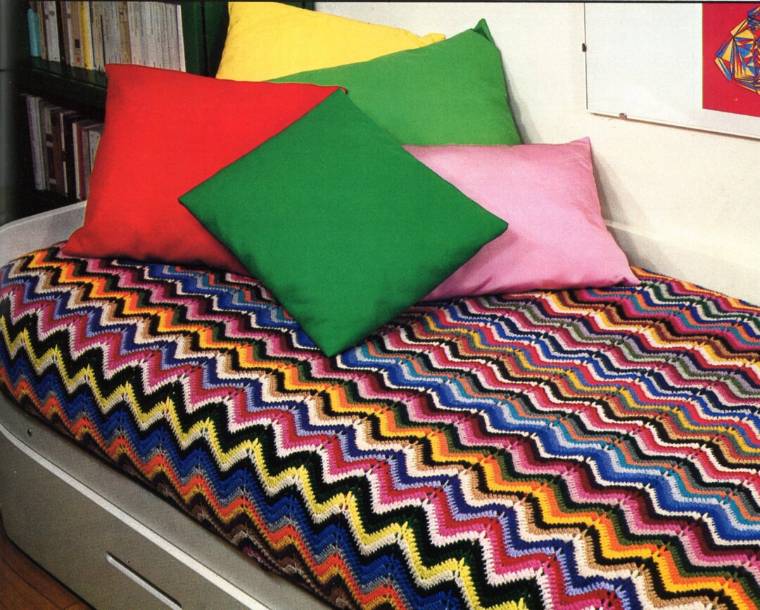 Iconic Ripple Blanket Couch Cover Crochet Pattern Retro Throw Etsy