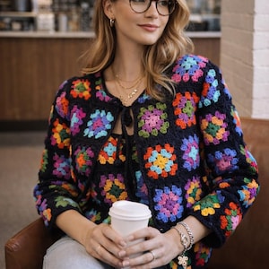 Patrón de crochet para suéter cuadrado de abuela / Cárdigan de crochet retro / Camiseta sin mangas vintage de los años 70 / PDF descargable