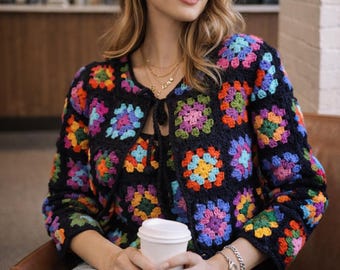 Granny Square Sweater Set Crochet Pattern | Retro Crochet Cardigan | Vintage 1970s Tank Top | Downloadable PDF