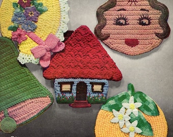 16 Cottagecore 1950s Potholders and Oven Mitts Crochet Patterns, Instant Digital Download pdf, Winking Cats Butterfly Owl Dog  House