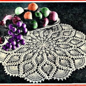 Vintage piña crochet tapete patrón 1960s descarga digital instantánea pdf, 20" algodón de ganchillo mercerizado