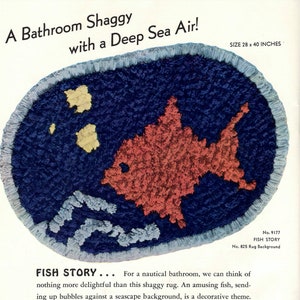 Be A Gold Fish - 1940s Shag Rug Pattern pdf Instant Digital Download,  Retro Beachcore Bathroom Decor