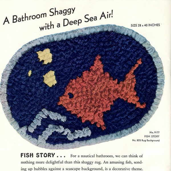 Be A Gold Fish 1940s Shag Rug Pattern pdf Instant Digital Download,  Retro Beachcore Bathroom Decor