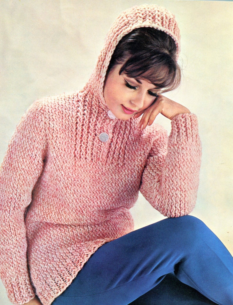 Hooded Knit Sweater Pattern Etsy