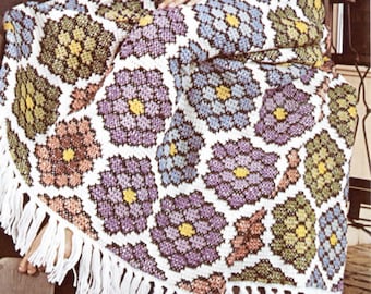 Large Hexagon Crochet Blanket Pattern, Epic Vintage Retro 70s Vibe Afghan Throw, Instant Digital Download PDF 52x69 Tunisian Stitch
