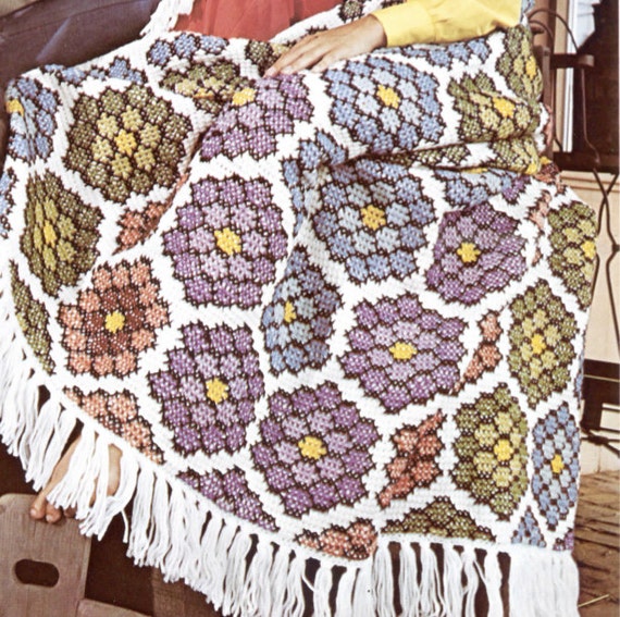 Vintage 1970’s Handmade multi-Color Crochet blanket