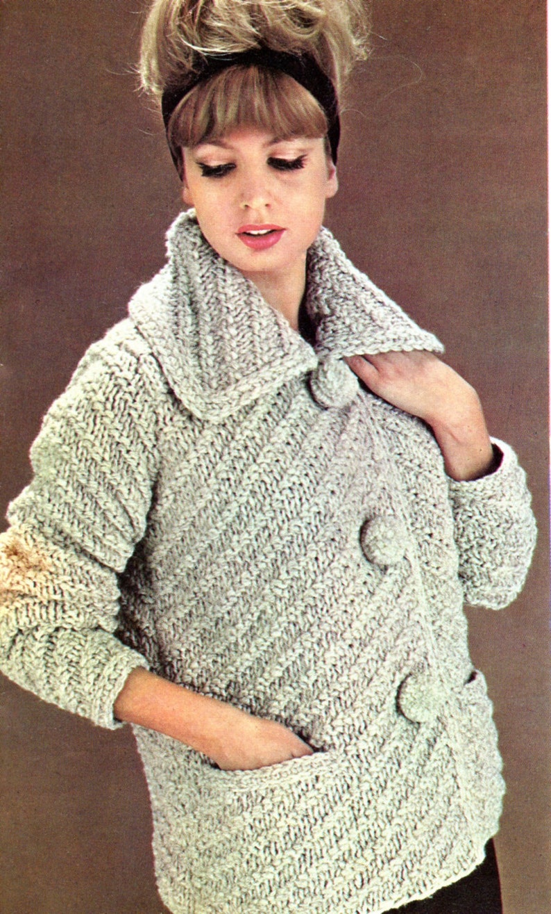 Vintage Knitting Patterns Chunky Sweater Jacket Coat Instant Etsy