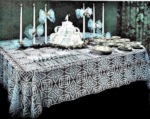 Vintage Pineapple Motif Crochet Tablecloth Pattern pdf Instant Digital Download, Wedding or Birthday Table with Retro Hawaiiana Vibes!