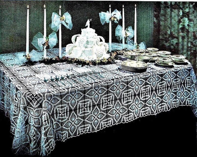 Vintage Pineapple Motif Crochet Tablecloth Pattern pdf Instant Digital Download, Wedding or Birthday Table with Retro Hawaiiana Vibes! image 1