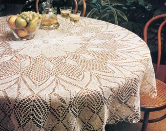 Large Round Knit Tablecloth Pattern Beautiful Heirloom Design Home Decor, Instant Digital Download pdf, 66" Apple Blossom