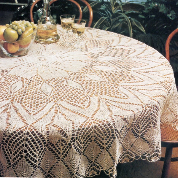 Large Round Knit Tablecloth Pattern Beautiful Heirloom Design Home Decor, Instant Digital Download pdf, 66" Apple Blossom