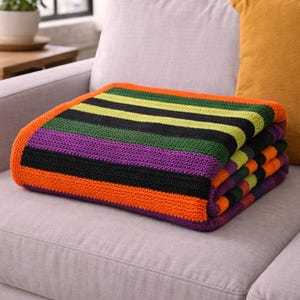 Practice Your Knitting, Easy 1980s Knit Blanket Pattern PDF, Bold Stripes, Digital Download