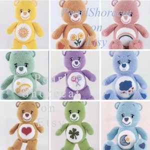 Care Bears!  Ten Adorable CareBear Crochet Patterns 80s Stuffed Animal Soft Toy, 14" Inches Plush Stuffy, Instant Digital Download pdf