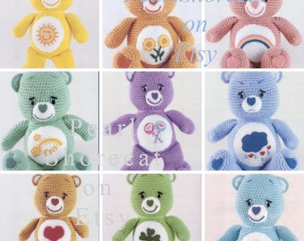 Care Bears!  Ten Adorable CareBear Crochet Patterns 80s Stuffed Animal Soft Toy, 14" Inches Plush Stuffy, Instant Digital Download pdf