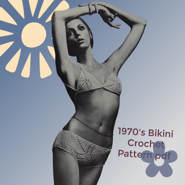 Nostalgic Summer Fun: Crochet Bikini Pattern - 70s Retro Two-Piece Swimsuit, Digital Download PDF
