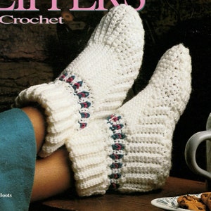 Warm Crocheted Slippers House Socks Pattern 1980s, Instant Digital Download pdf e-book, Sport Yarn or Worsted Weight image 8