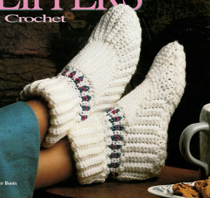 Warm Crocheted Slippers House Socks Pattern 1980s, Instant Digital Download pdf e-book, Sport Yarn or Worsted Weight image 8